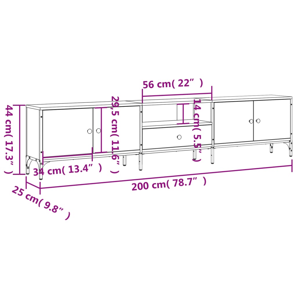 Mobile TV Cassetto Grigio Sonoma 200x25x44 cm Legno Multistrato - homemem39