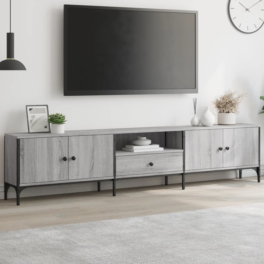 Mobile TV Cassetto Grigio Sonoma 200x25x44 cm Legno Multistrato - homemem39