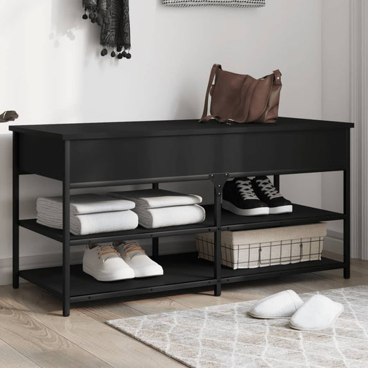 Panca Porta Scarpe Nera 100x42,5x50 cm in Legno Multistrato - homemem39