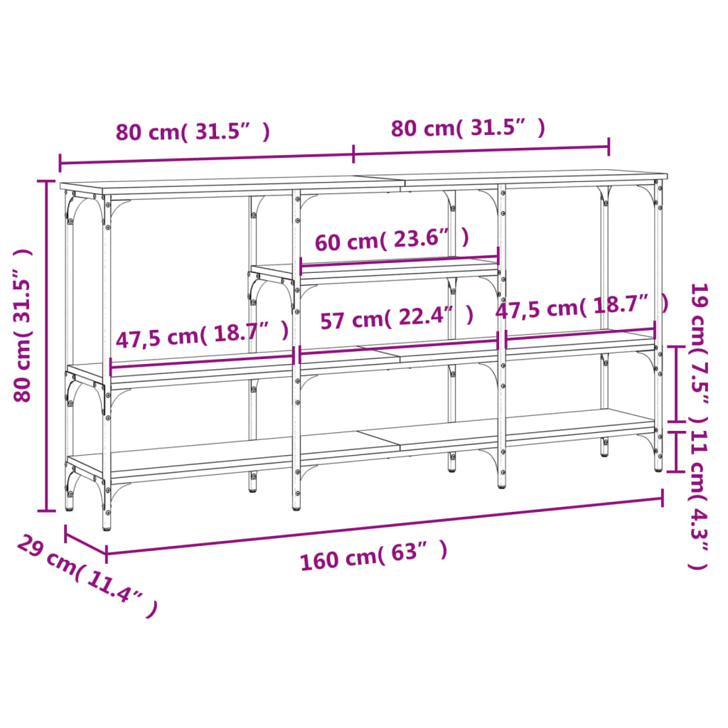 Tavolino Consolle Nero 160x29x80 cm in Legno Multistrato - homemem39