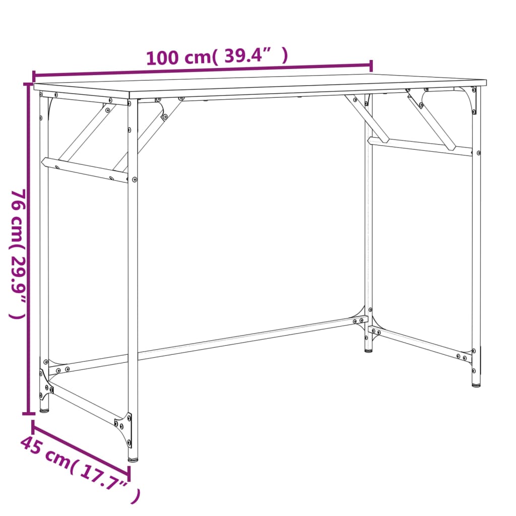 Scrivania Rovere Marrone 100x45x76cm Legno e Acciaio a Polvere - homemem39