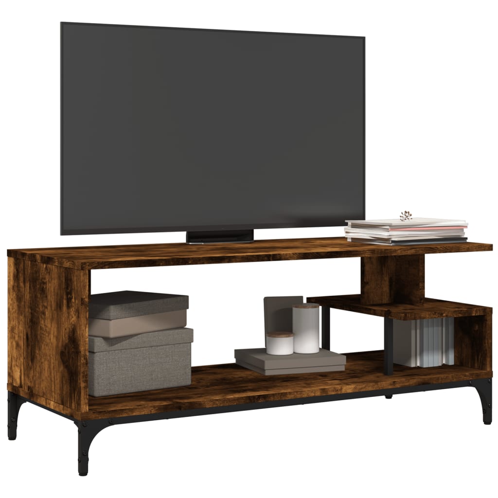 Mobile TV Rovere Fumo 102x40x41cm Legno e Acciaio a Polvere - homemem39