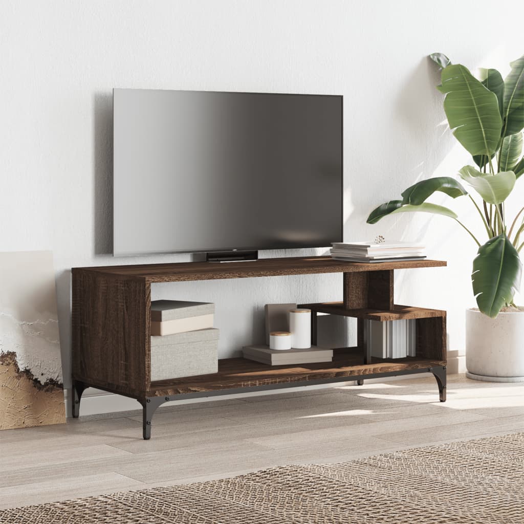 Mobile TV Rovere Marrone 102x40x41cm Legno e Acciaio a Polvere - homemem39