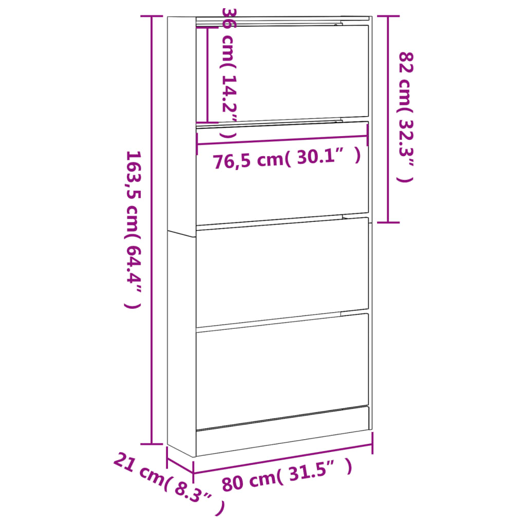 Scarpiera 4 Cassetti Ribaltabili Grigio Cemento 80x21x163,5 cm - homemem39