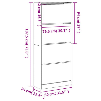 Scarpiera con 4 Cassetti Ribaltabili Nera 80x34x187,5 cm - homemem39