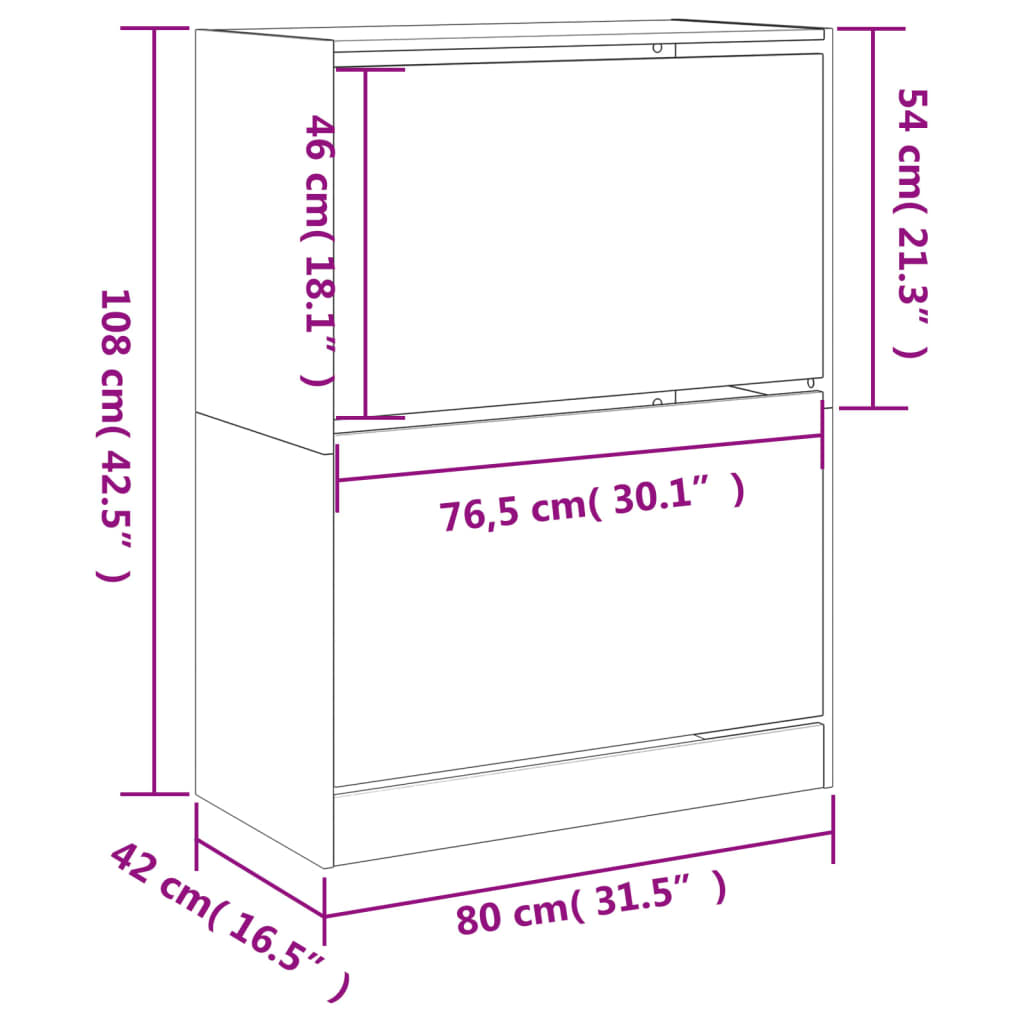 Scarpiera 2 Cassetti Ribaltabili Rovere Sonoma 80x42x108 cm - homemem39