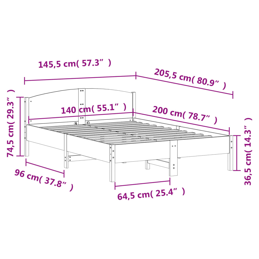 Giroletto con Testiera 140x200 cm in Legno Massello di Pino - homemem39