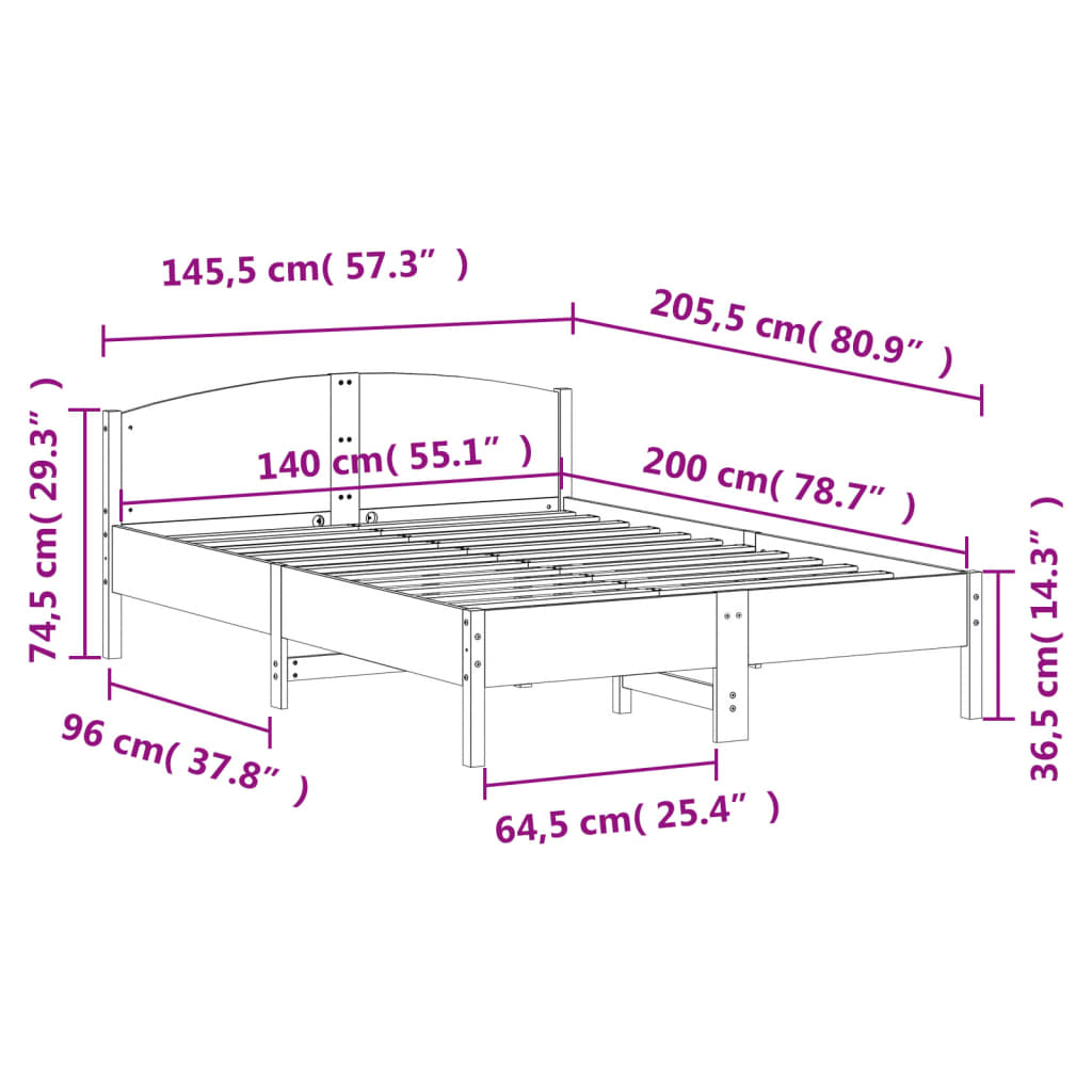 Giroletto con Testiera Bianco 140x200 cm Legno Massello di Pino - homemem39