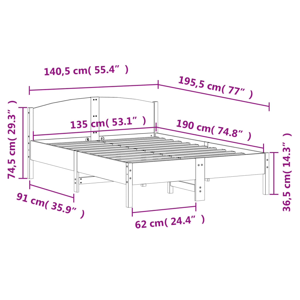 Giroletto con Testiera 135x190 cm in Legno Massello di Pino - homemem39