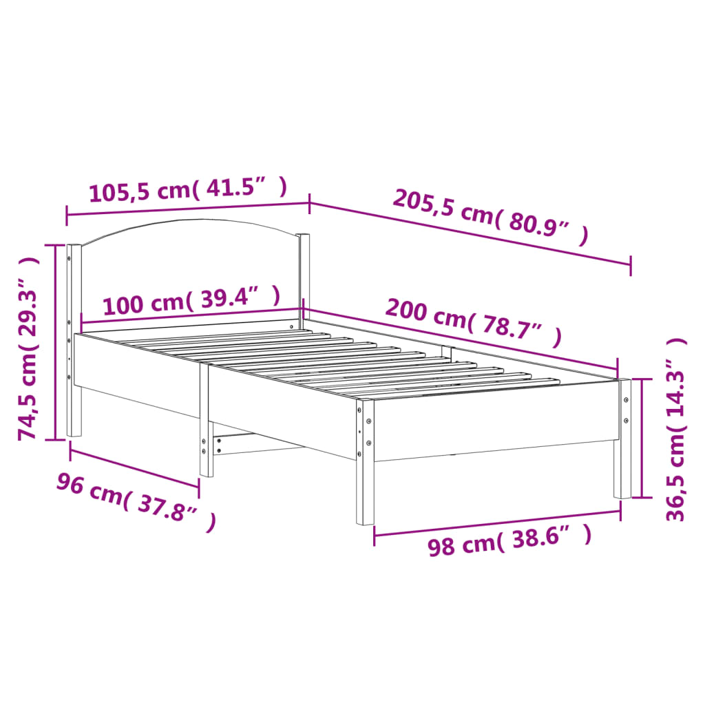 Giroletto con Testiera 100x200 cm Legno Massello di Pino - homemem39