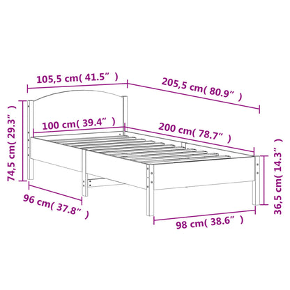 Giroletto con Testiera 100x200 cm Legno Massello di Pino - homemem39