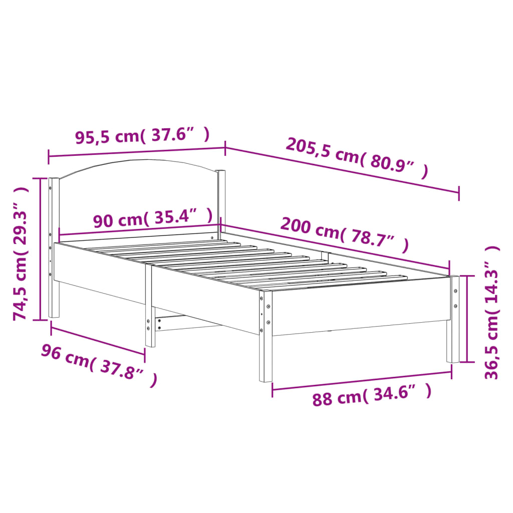 Giroletto con Testiera 90x200 cm in Legno Massello di Pino - homemem39