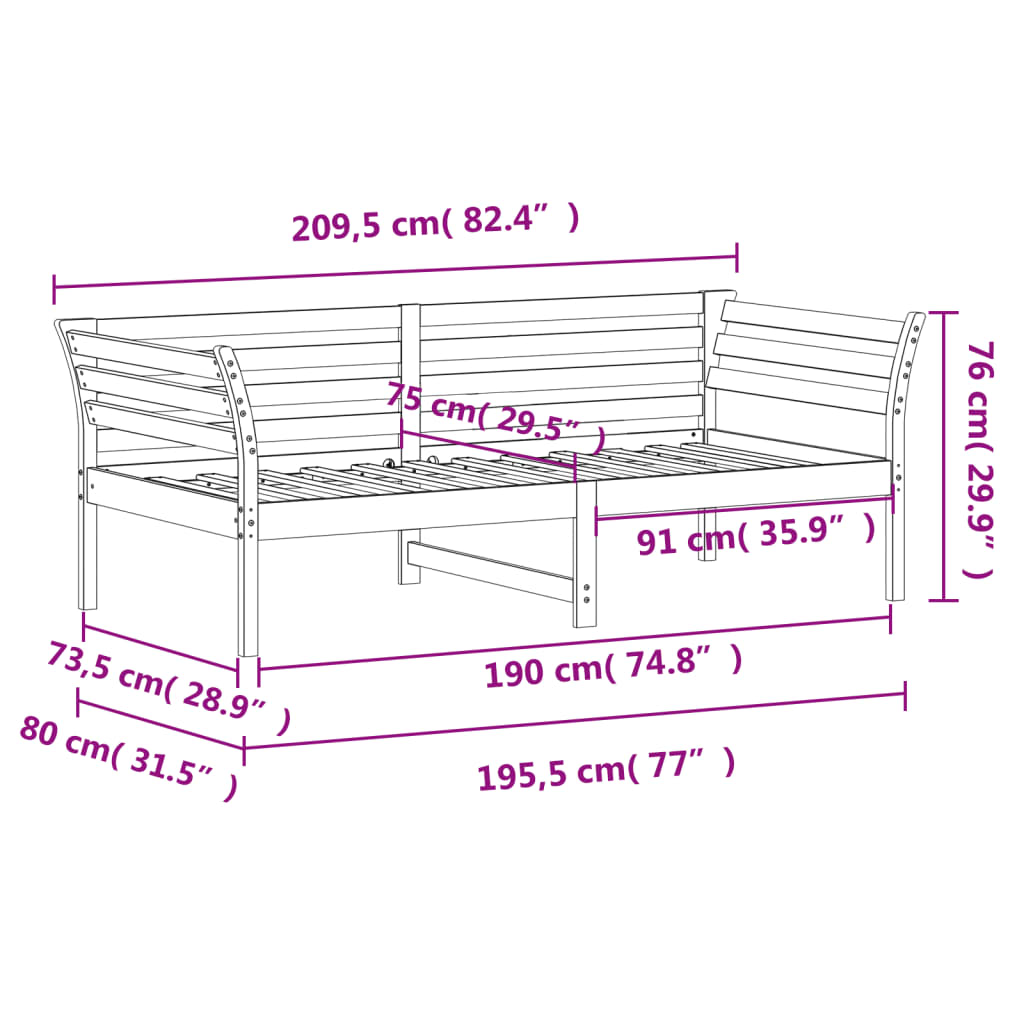 Dormeuse Marrone Cera 75x190 cm in Legno Massello di Pino - homemem39