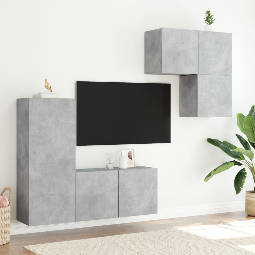 Mobili TV a Muro con LED 4pz Grigio Cemento Legno Multistrato - homemem39