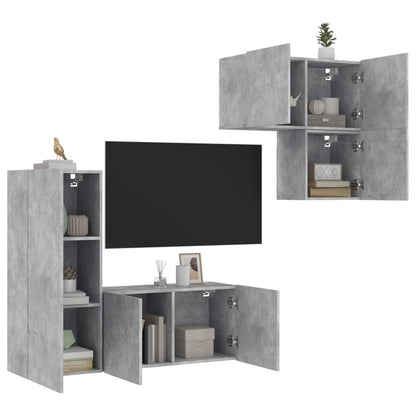 Mobili TV a Muro con LED 4pz Grigio Cemento Legno Multistrato - homemem39