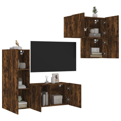 Mobili TV a Muro 4pz Rovere Fumo in Legno Multistrato - homemem39