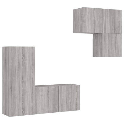 Mobili TV a Muro 4pz Grigio Sonoma in Legno Multistrato - homemem39