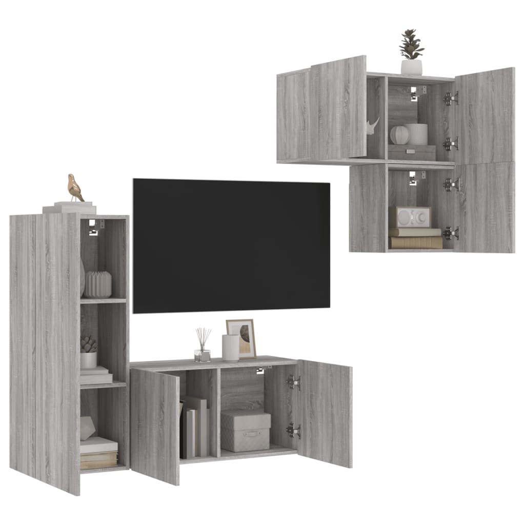 Mobili TV a Muro 4pz Grigio Sonoma in Legno Multistrato - homemem39