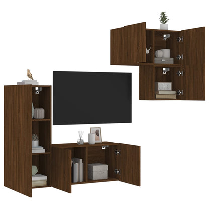 Mobili TV a Muro 4pz Rovere Marrone in Legno Multistrato - homemem39