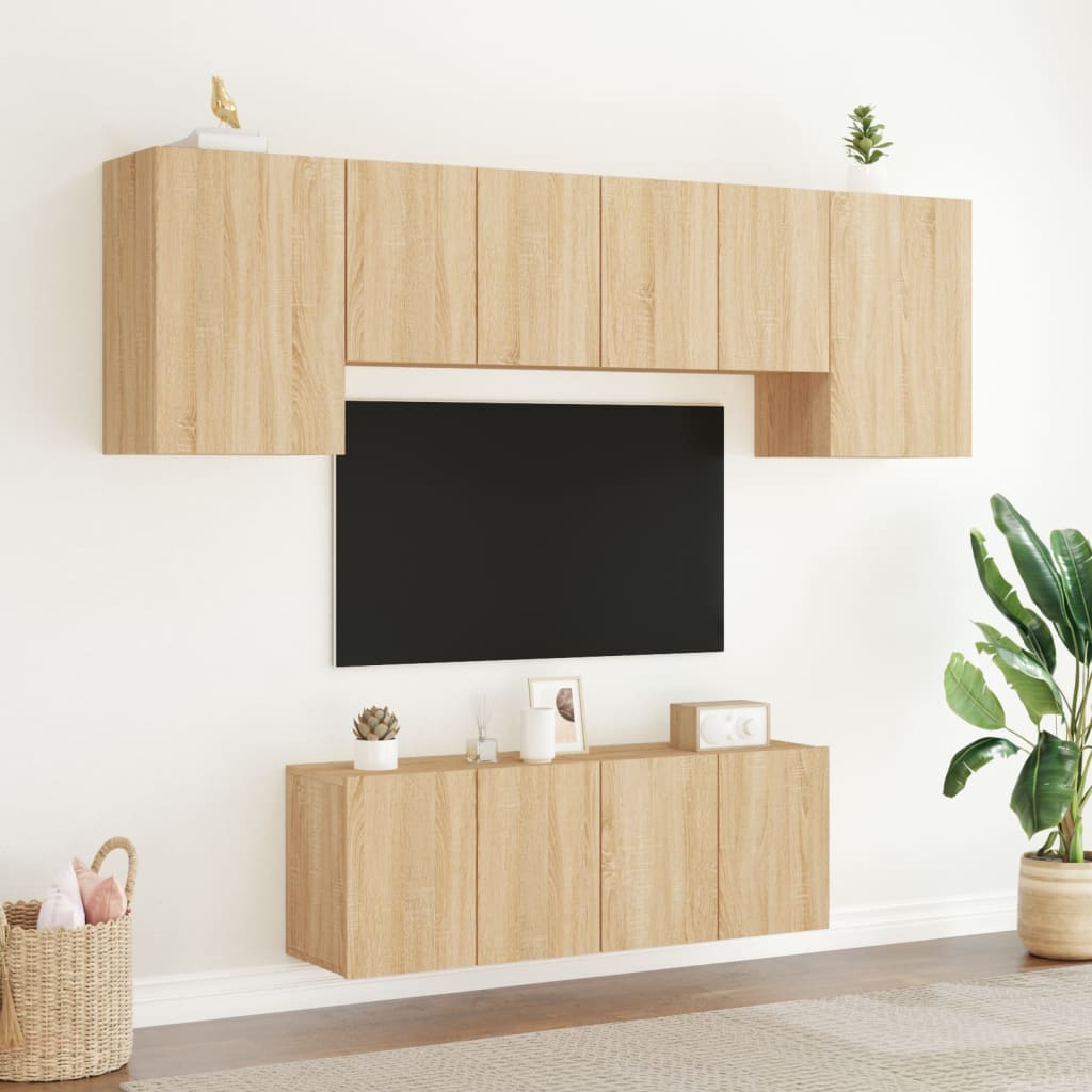 Mobili TV a Muro 6pz Rovere Sonoma in Legno Multistrato - homemem39