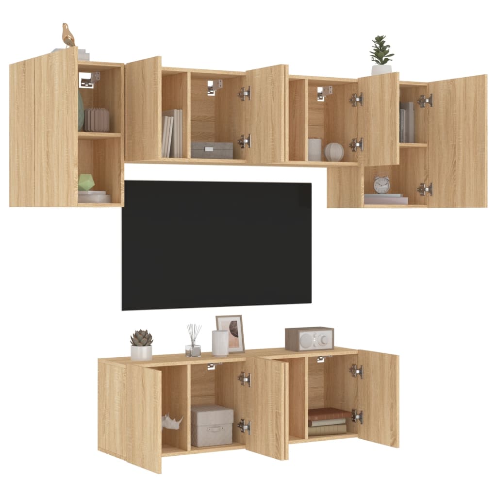 Mobili TV a Muro 6pz Rovere Sonoma in Legno Multistrato - homemem39