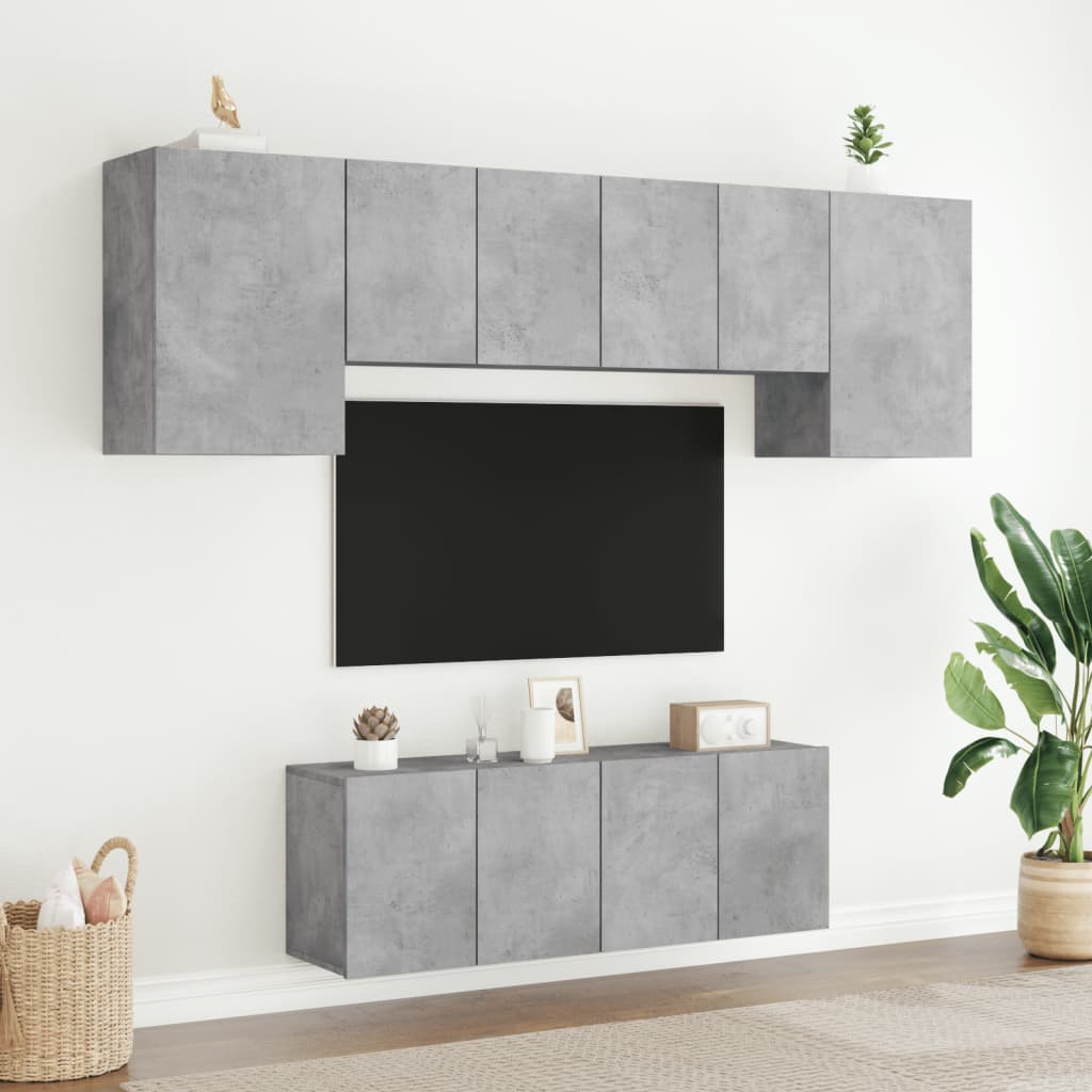 Mobili TV a Muro 6pz Grigio Cemento Legno Multistrato - homemem39