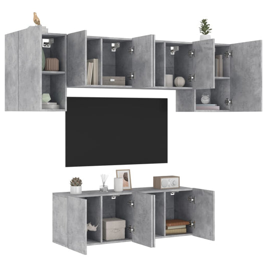 Mobili TV a Muro 6pz Grigio Cemento Legno Multistrato - homemem39