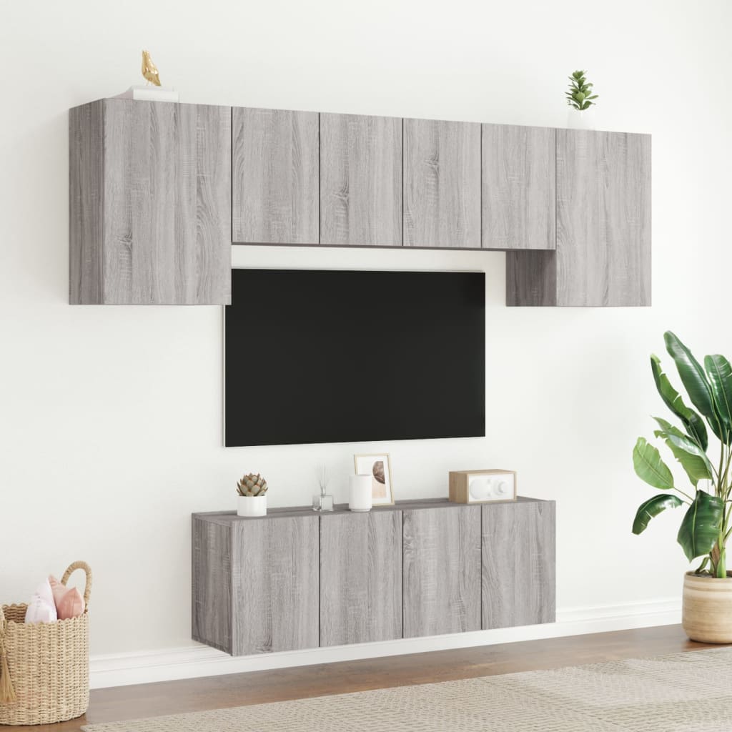 Mobili TV a Muro 6pz Grigio Sonoma in Legno Multistrato - homemem39