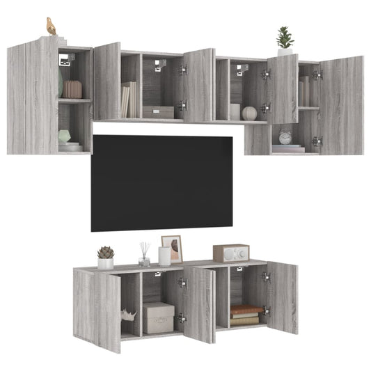 Mobili TV a Muro 6pz Grigio Sonoma in Legno Multistrato - homemem39