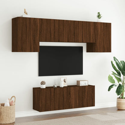 Mobili TV a Muro 6pz Rovere Marrone in Legno Multistrato - homemem39