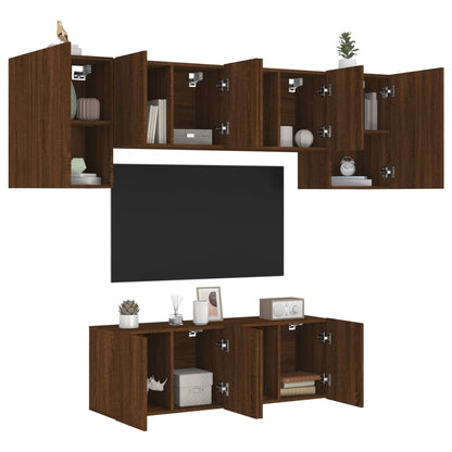 Mobili TV a Muro 6pz Rovere Marrone in Legno Multistrato - homemem39