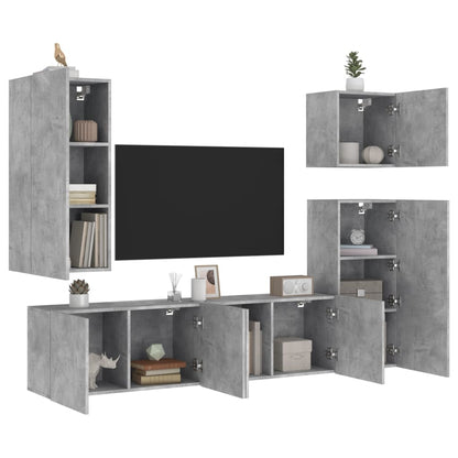 Mobili TV a Muro con LED 5pz Grigio Cemento Legno Multistrato - homemem39