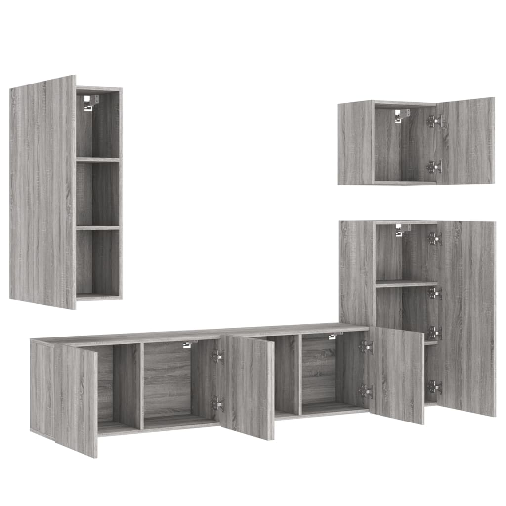 Mobili TV a Muro 5pz Grigio Sonoma in Legno Multistrato - homemem39