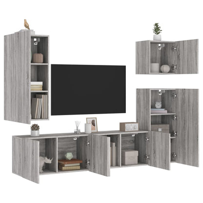 Mobili TV a Muro 5pz Grigio Sonoma in Legno Multistrato - homemem39