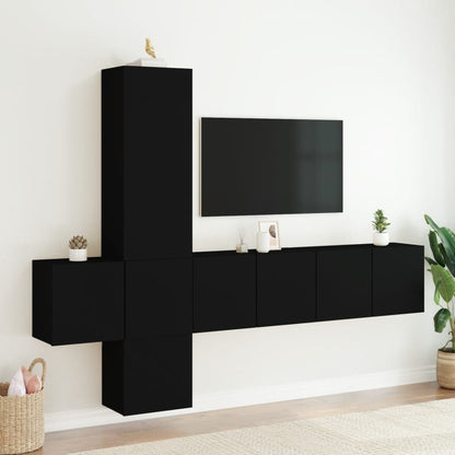 Mobili TV a Muro 5pz Neri in Legno Multistrato - homemem39