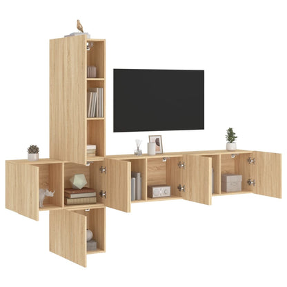 Mobili TV a Muro 5pz Rovere Sonoma in Legno Multistrato - homemem39