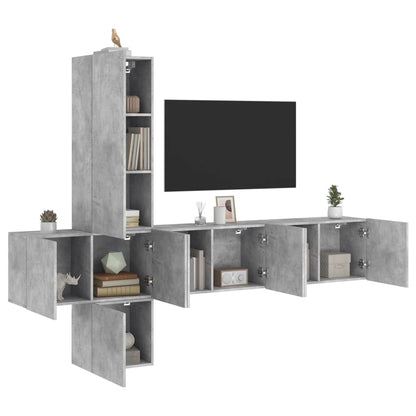 Mobili TV a Muro con LED 5pz Grigio Cemento Legno Multistrato - homemem39