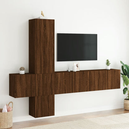 Mobili TV a Muro 5pz Rovere Marrone in Legno Multistrato - homemem39