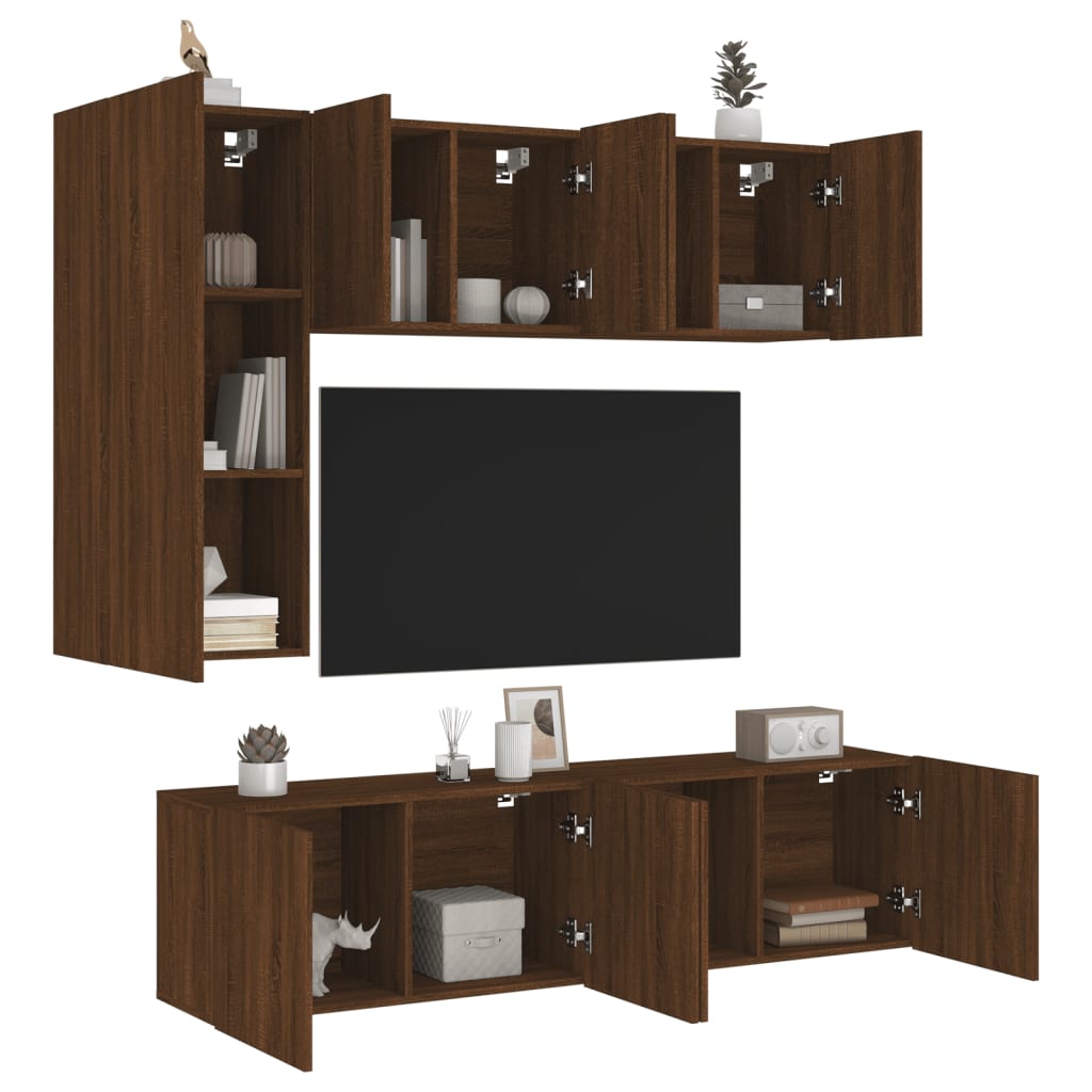 Mobili TV a Muro 5pz Rovere Marrone in Legno Multistrato - homemem39