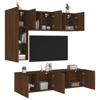 Mobili TV a Muro 5pz Rovere Marrone in Legno Multistrato - homemem39