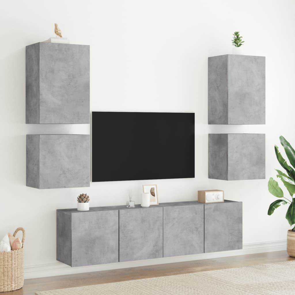 Mobili TV a Muro 6pz Grigio Cemento Legno Multistrato - homemem39