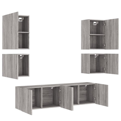 Mobili TV a Muro 6pz Grigio Sonoma in Legno Multistrato - homemem39