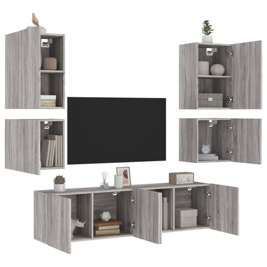 Mobili TV a Muro 6pz Grigio Sonoma in Legno Multistrato - homemem39