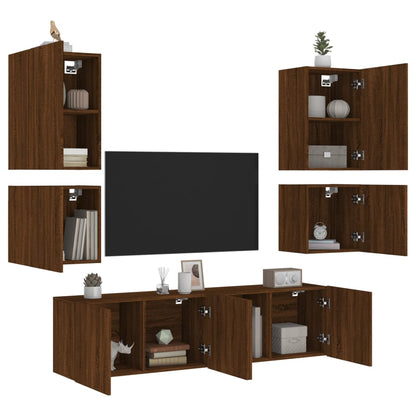 Mobili TV a Muro 6pz Rovere Marrone in Legno Multistrato - homemem39