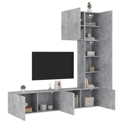 Mobili TV a Muro con LED 5pz Grigio Cemento Legno Multistrato - homemem39