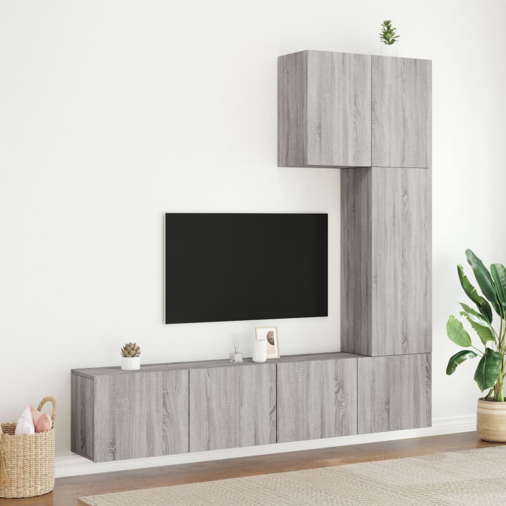 Mobili TV a Muro 5pz Grigio Sonoma in Legno Multistrato - homemem39