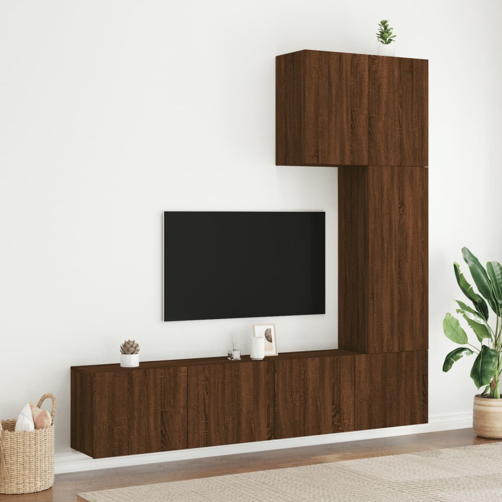 Mobili TV a Muro 5pz Rovere Marrone in Legno Multistrato - homemem39