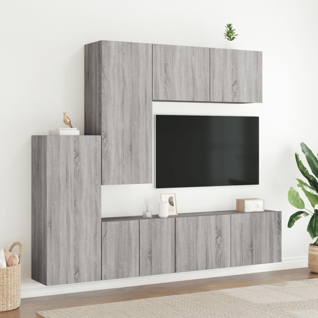 Mobili TV a Muro 5pz Grigio Sonoma in Legno Multistrato - homemem39