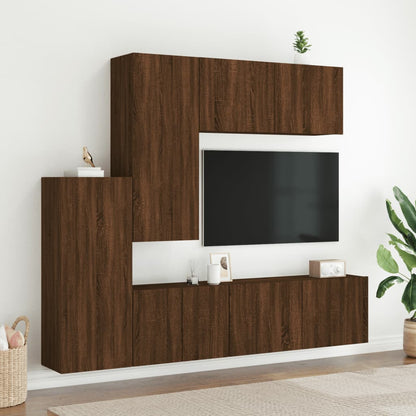 Mobili TV a Muro 5pz Rovere Marrone in Legno Multistrato - homemem39