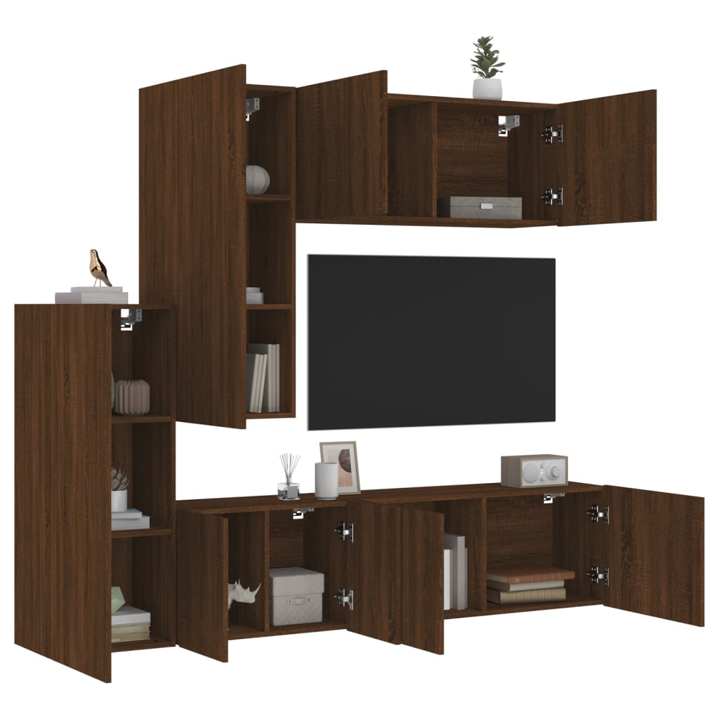 Mobili TV a Muro 5pz Rovere Marrone in Legno Multistrato - homemem39